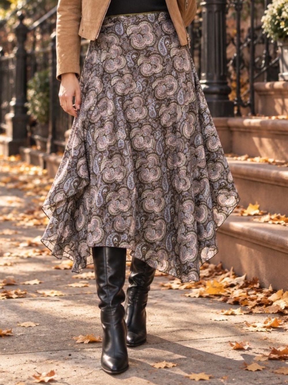 Metrostyle Y2K Paisley Handkerchief Hem Midi Skirt Fairycore Boho